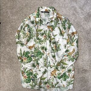 Zara Men's Jungle Print Shirt Jacket - White and Green